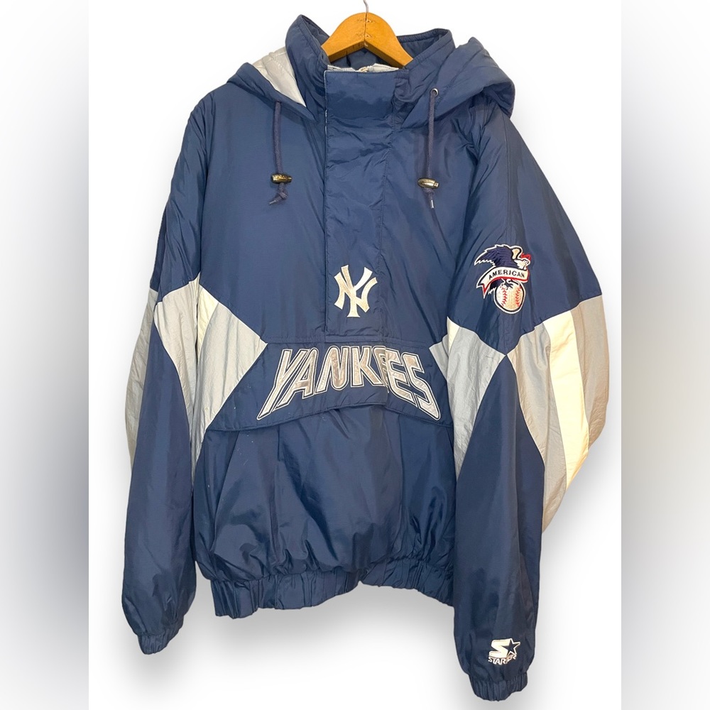 Vintage New York Yankees Starter Big Logo Embroidered Anorak Half Zipper Hoodie